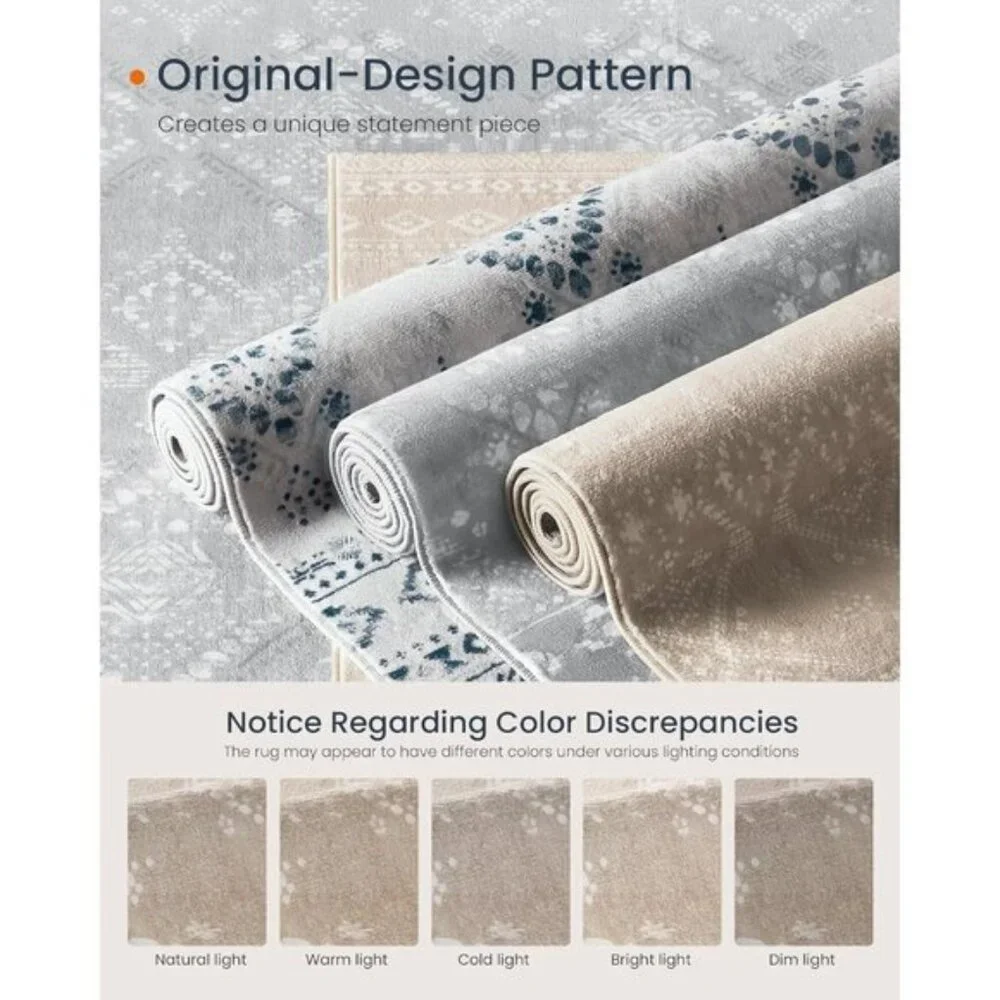New 5x7 Cappuccino Beige Area Rug, Washable Non-Slip Carpet for Living Room